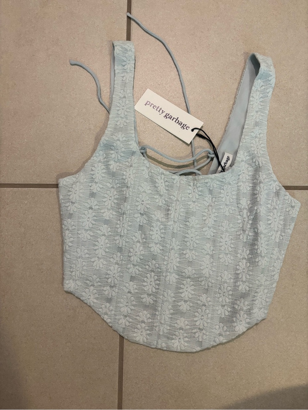 Light Blue Lace Crop Tank